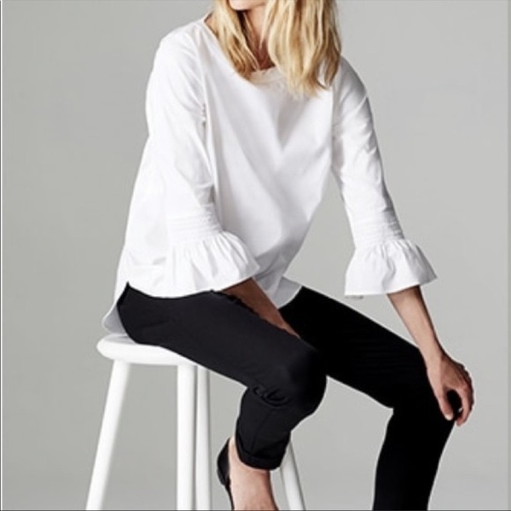 J Jill white shirt collection boat neck smocked sleeve size LP